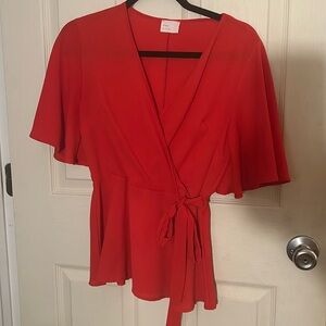 Short Sleeve Red Flowy Top
